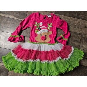 Emily Rose Holiday Reindeer Pink and Green Tutu Dress Size 5